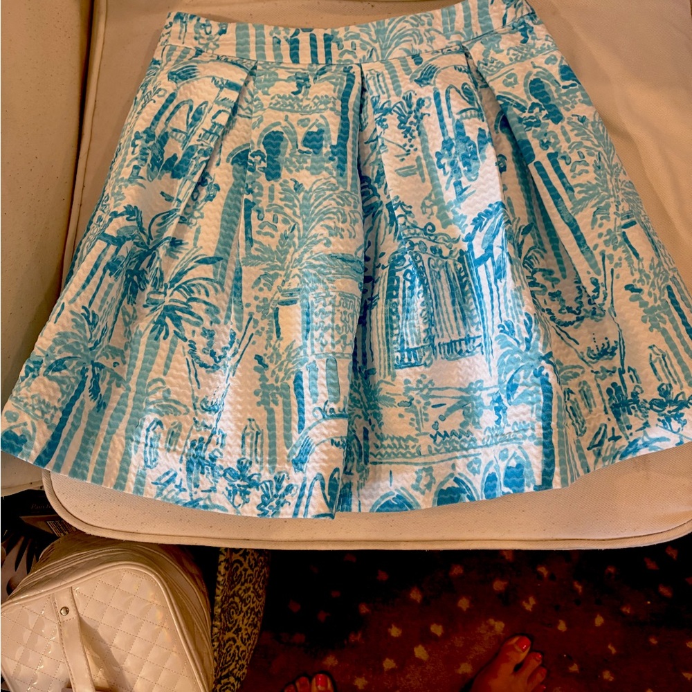 Lilly Pulitzer Blue and White Pleated Skater Mini Skirt